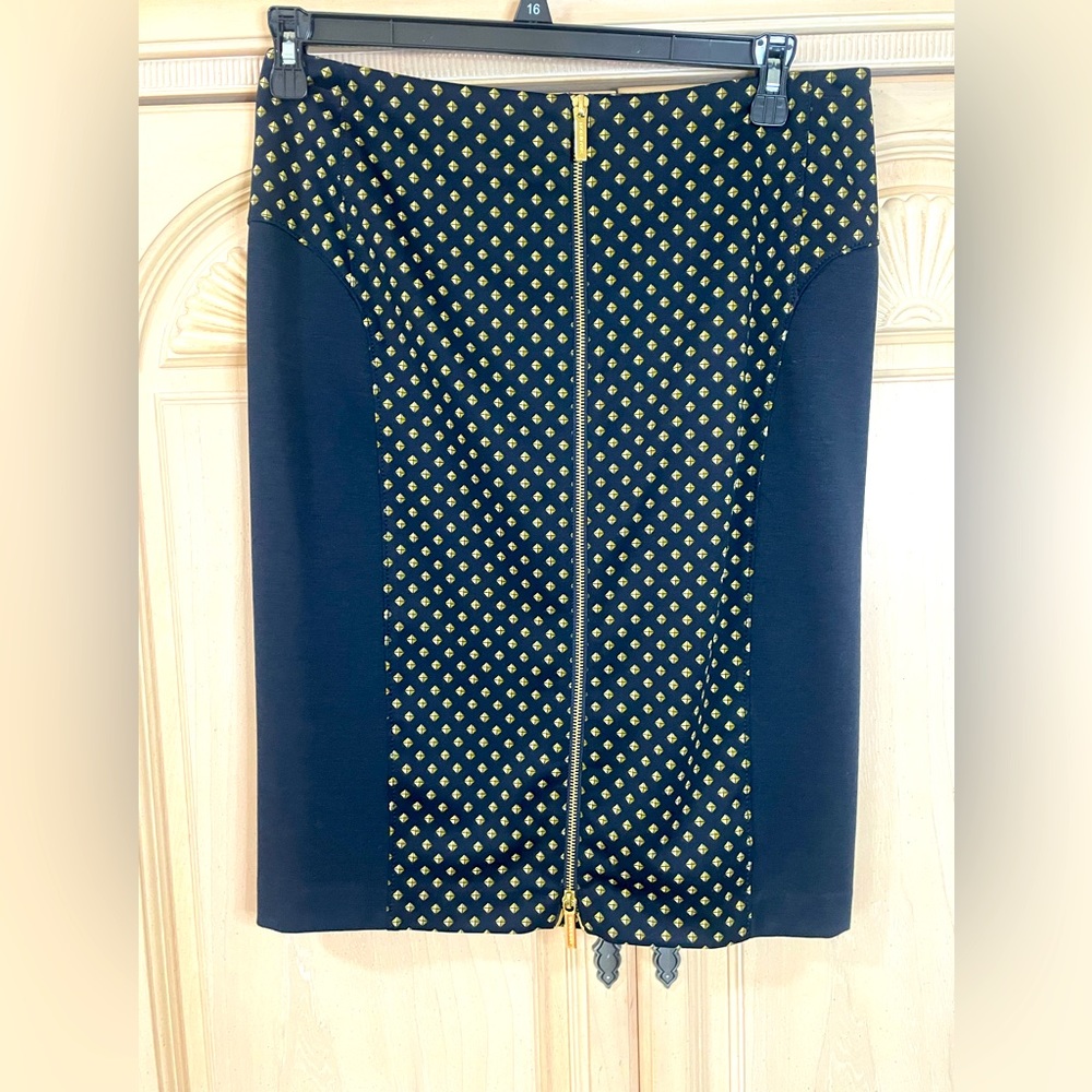 Michael Kors Navy and Gold Zippered Pencil Skirt